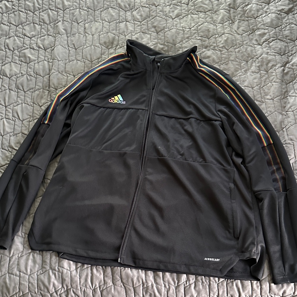 Adidas Black Jacket with Rainbow Accents